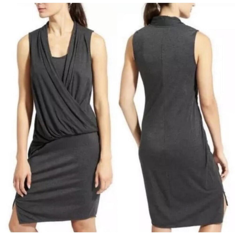 Athleta | NWT Heather Gray Charcoal Sleeveless Duet Wrap Dress Asymmetrical Sz S